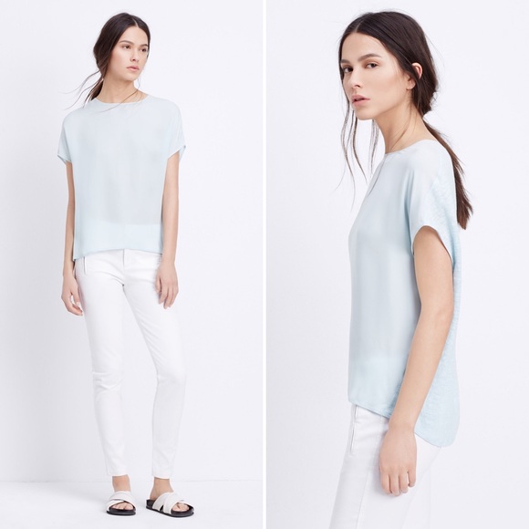 Vince Tops - NWT Vince Mixed Media Silk Linen Cocoon Top Blue